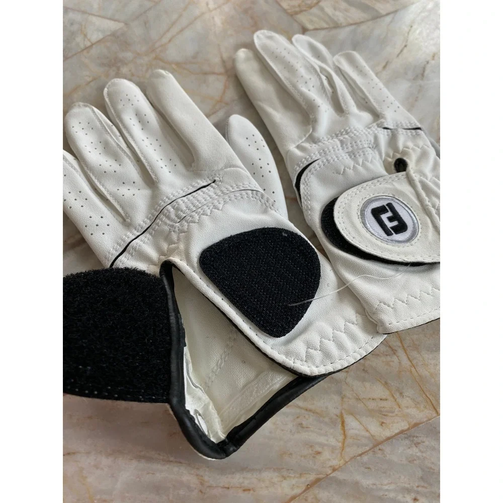 FootJoy Womens White Golf Gloves Pair Hook and Loop Logo Breathable Perforated